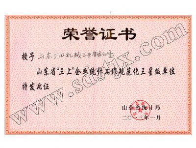 山東省“三上”企業(yè)統(tǒng)計(jì)工作規(guī)范化三星級單位